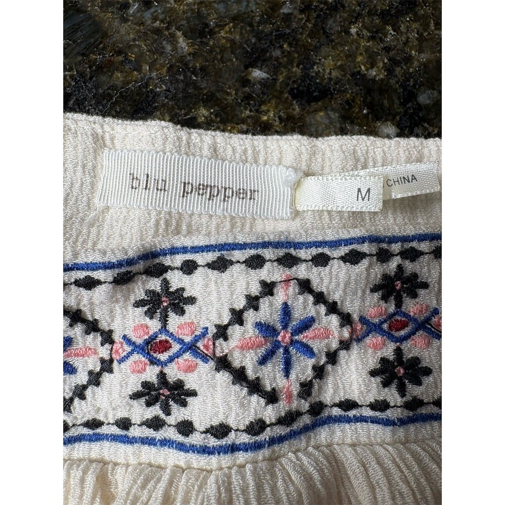 Blu Pepper Blouse Womens Size M Ivory Boho Embroidered Square Neck - Picture 6 of 9